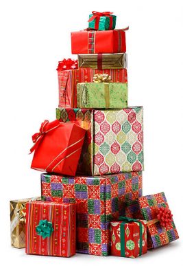 A stack of Christmas presents. Clipping path included.To see more holiday images click on the link below: